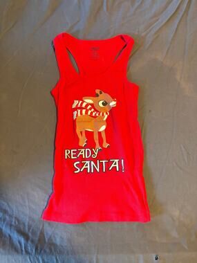 Rudolph Tank Top Girls S Red Ready Santa Ribbed Graphic Christmas Sleeveless